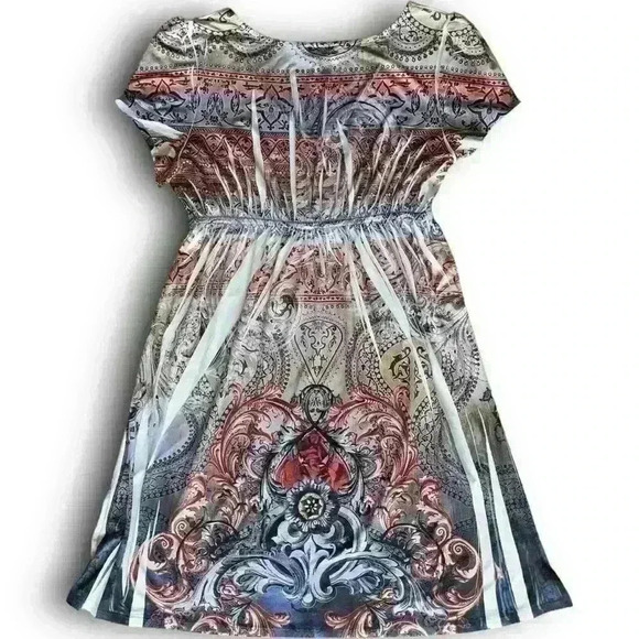 R Rouje Boho Paisley Rhinestone Dress‎ Multicolor Snake Skin Burnout Print 1X - Picture 4 of 5